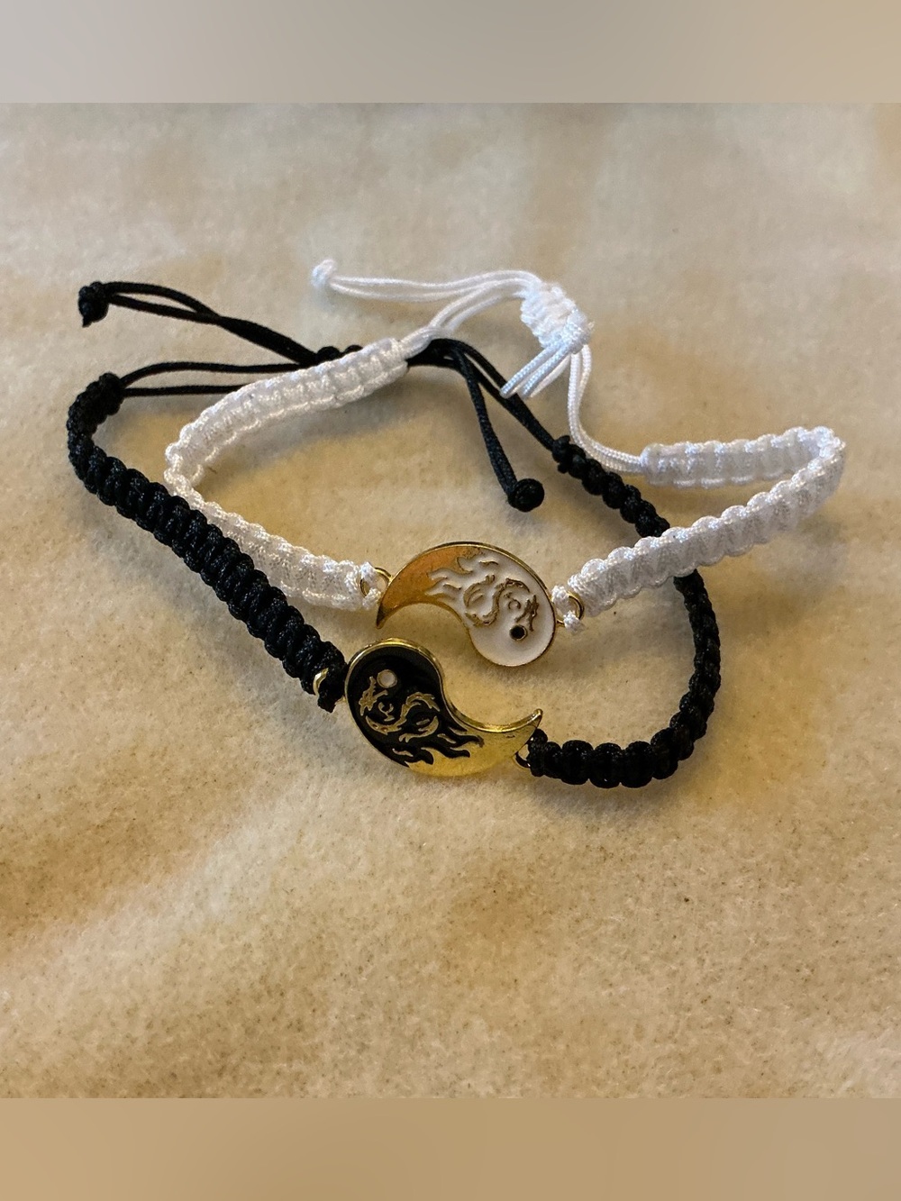 Yin Yang Flame Adjustable Friendship Bracelets - Black & White